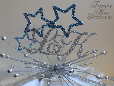 Custom monogram cake topper with crystals and shooting stars